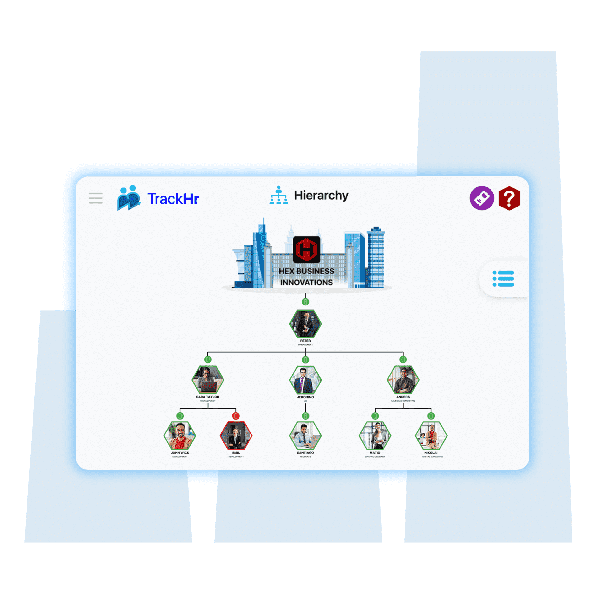 TrackHr hierarchy screen